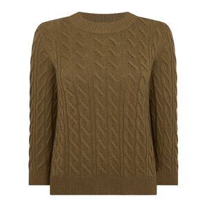 N. Peal Brown Emilia Cable Round Neck Cashmere Sweater Size Large 23259